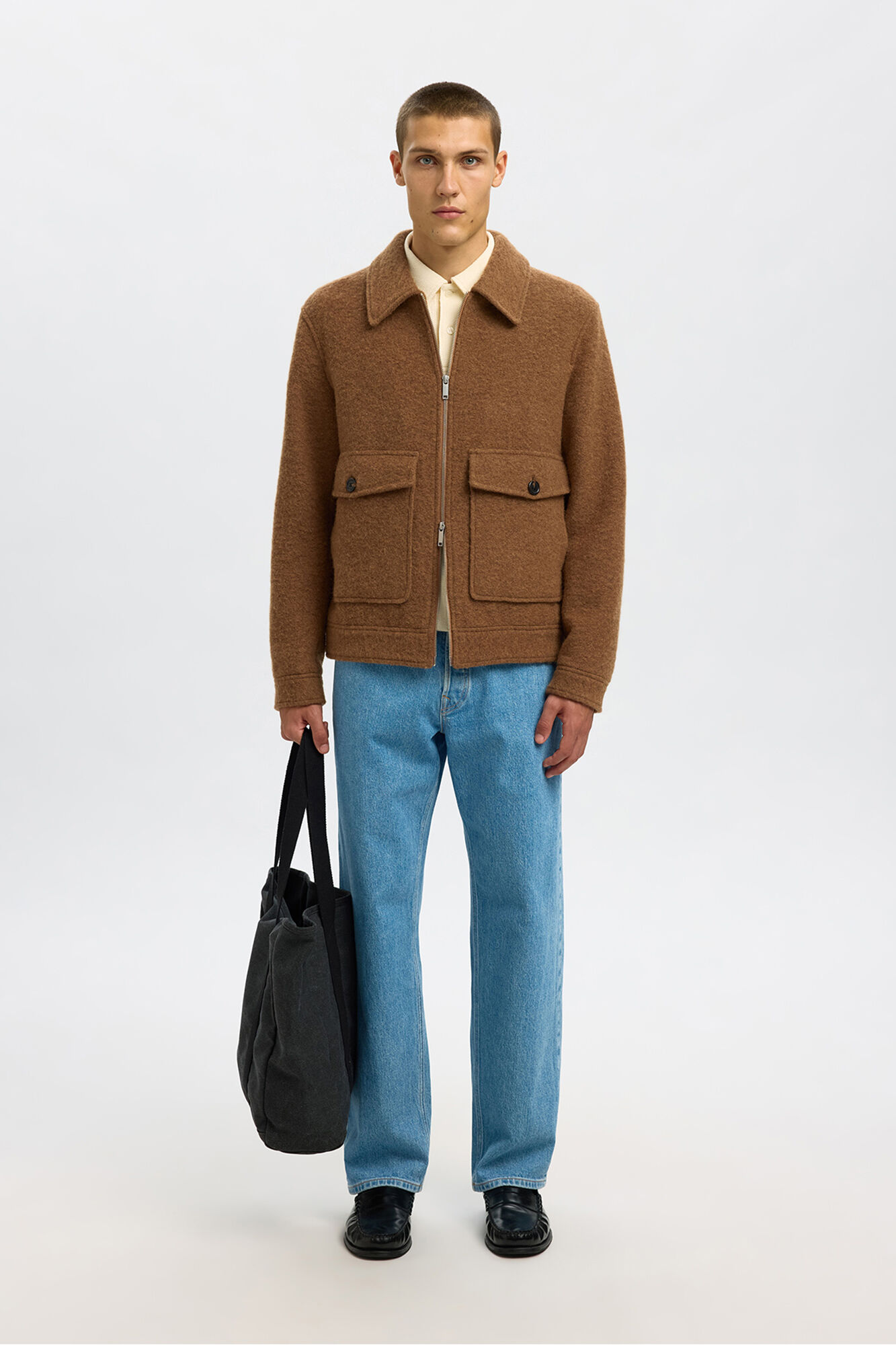 Selected Cazadora lana corta con cremallera