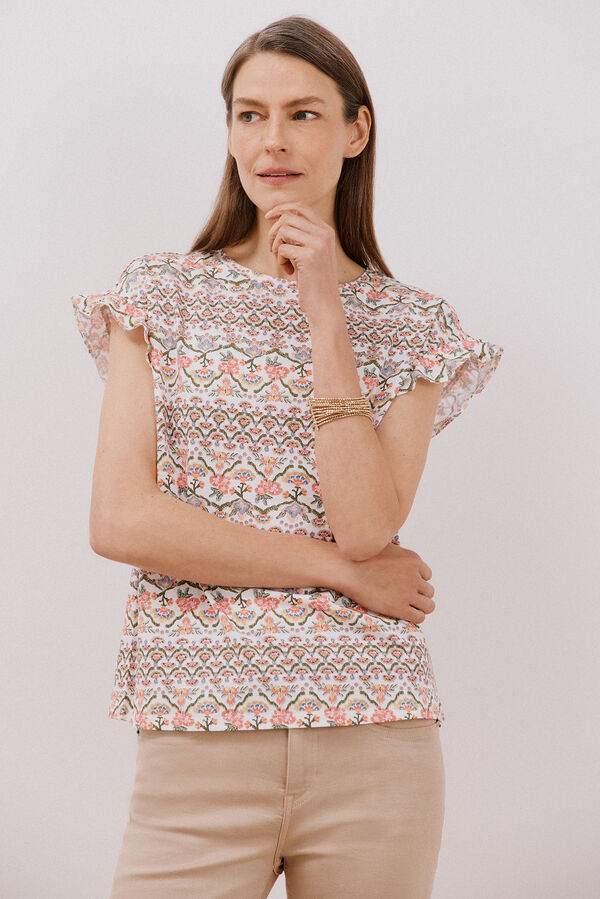 Cortefiel Camiseta básica volante Estampado blanco