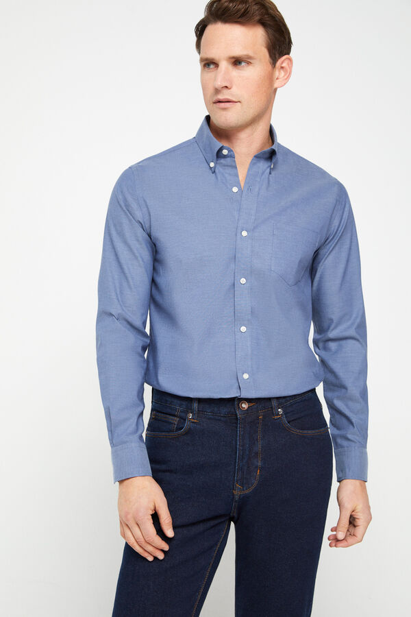 Cortefiel Camisa lisa fácil plancha algodón extra suave Azul marino