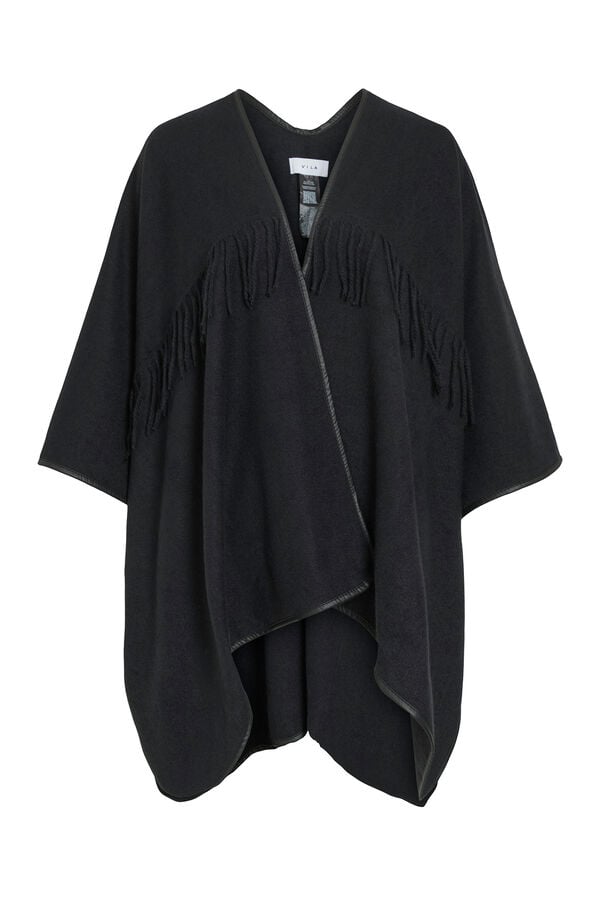 Vila Poncho capa con flecos Negro