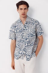 Cortefiel Camisa estampada de manga curta Azul