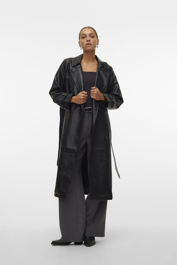Vero Moda Sobretudo longo de trench sint&eacute;tico Preto