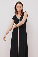 Cortefiel Vestido escote pico contraste Negro