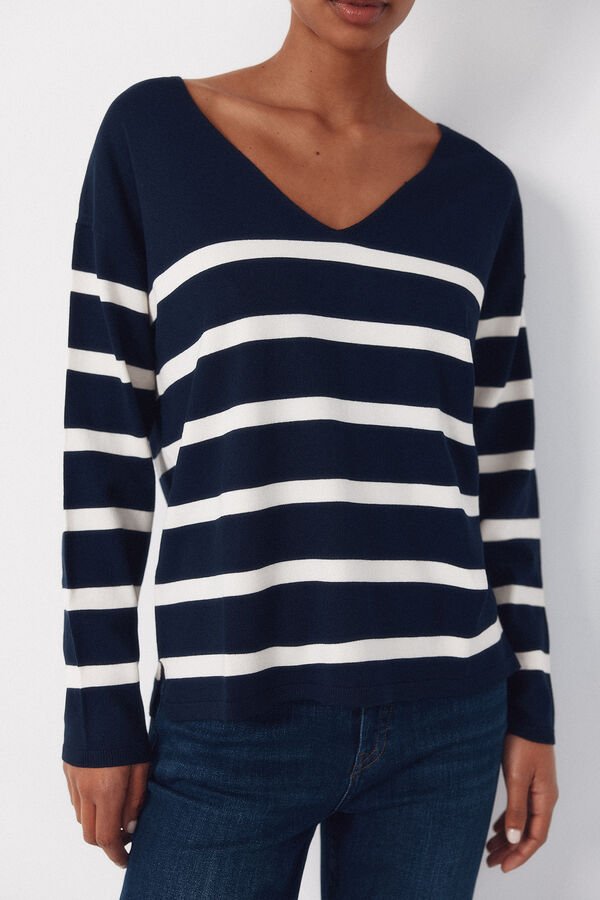 Cortefiel Camisola de malha decote bico Azul