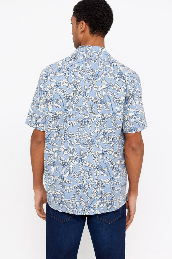 Cortefiel Camisa estampada tejido flam&eacute; Azul