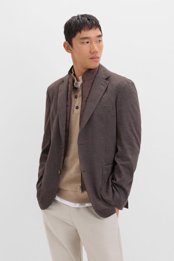 Cortefiel Blazer de malha com debruns remov&iacute;veis Castanho