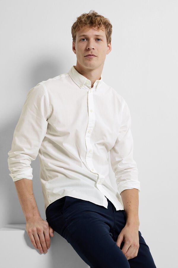 Selected Camisa de manga comprida Slim Fit confecionada com algod&atilde;o reciclado Branco