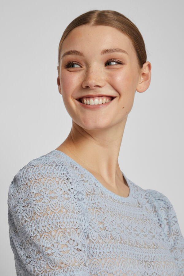 Vila Blusa de renda de manga curta Azul