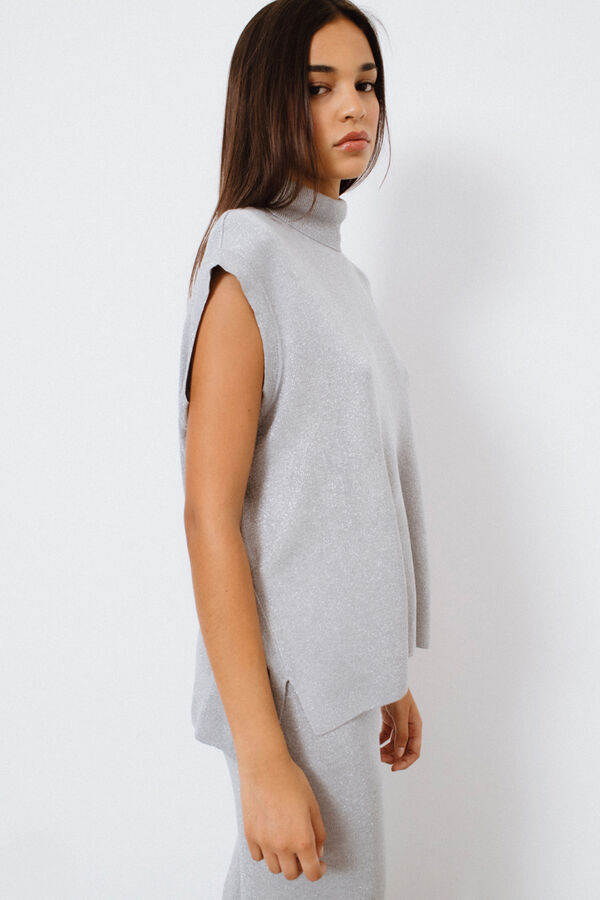 Vila Top de malha com lurex Cinzento