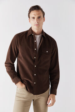 Cortefiel Camisa pana algodón orgánico Marrón oscuro