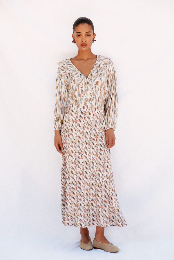 Cortefiel Blusa estampada com folhos Multicolorido