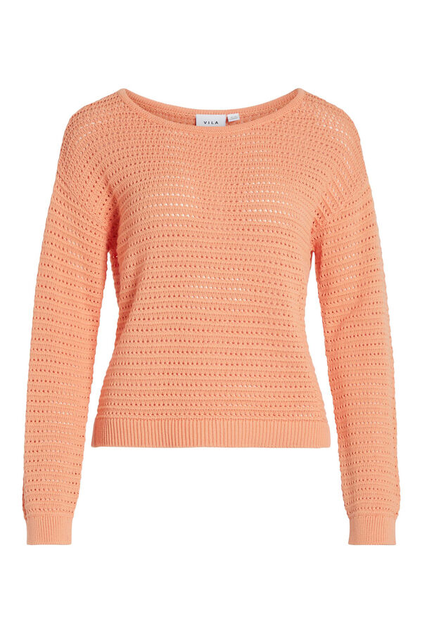 Vila Camisola de malha decote barco de algodão Vermelho