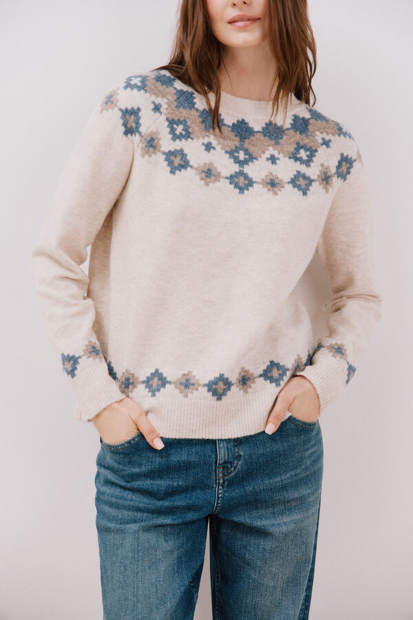 Cortefiel Su&eacute;ter com bordados posicionados Ecru