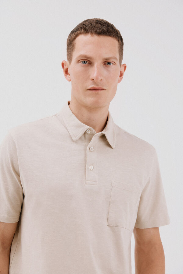 Cortefiel Polo liso slub Beige
