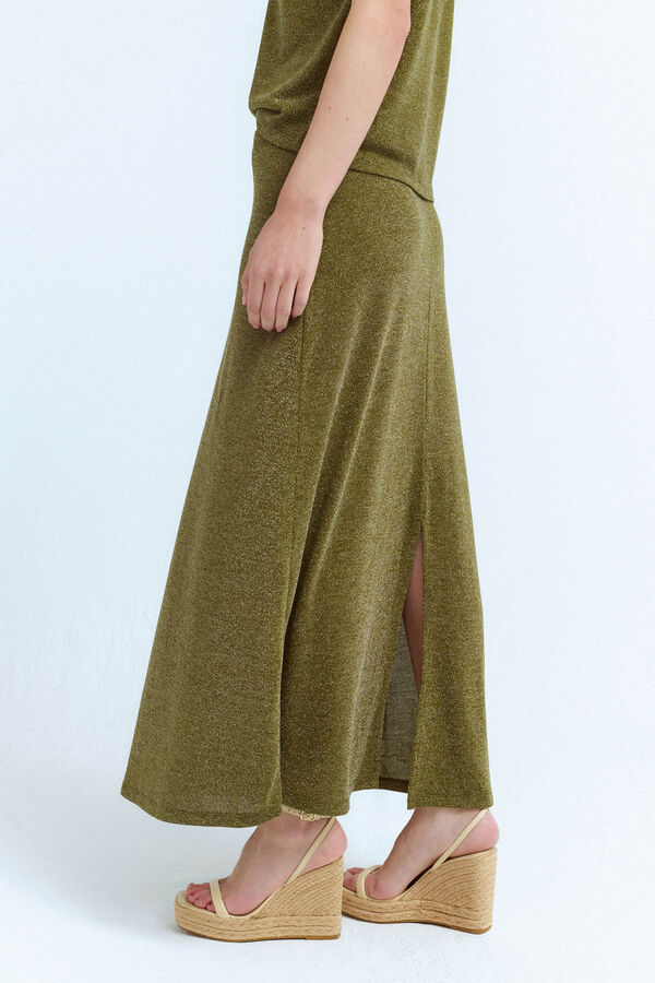 Vila Falda midi de punto con lúrex Verde oscuro