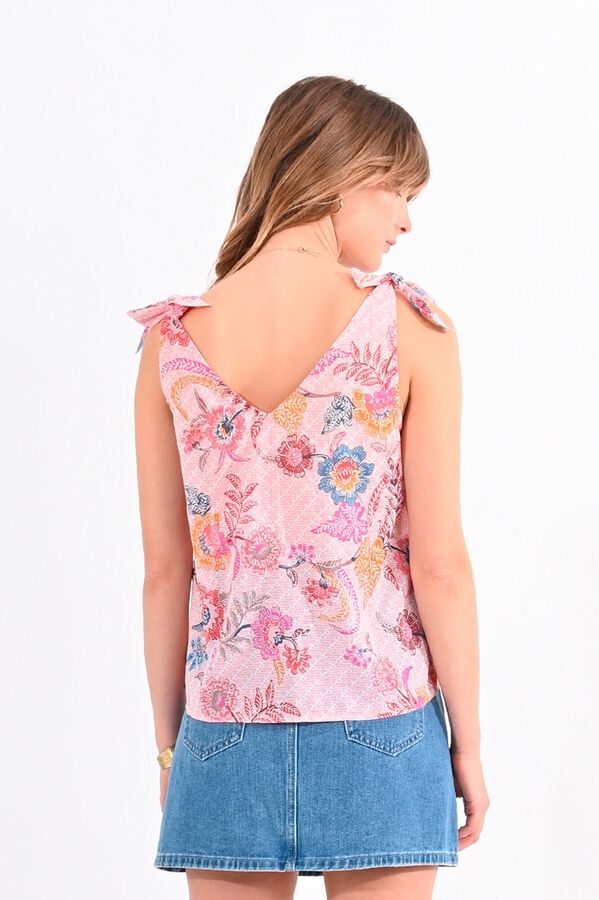 Molly Bracken Top de mulher sem mangas com estampado e la&ccedil;ada Multicolorido