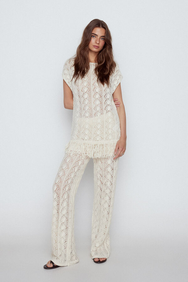 Slowlove Chaleco punto calado Marfil