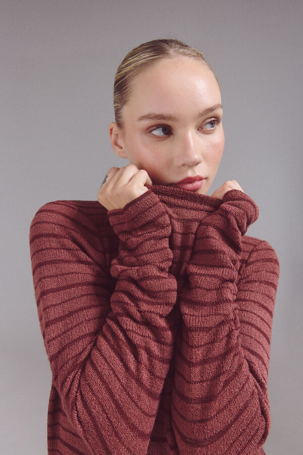 Slowlove Top riscas estruturado  Laranja