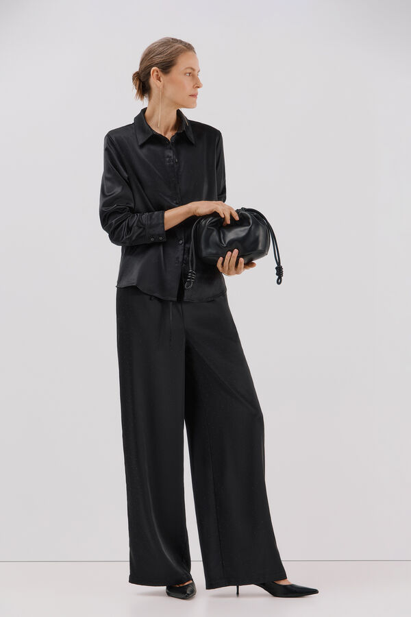 Cortefiel Camisa de cetim brilhante Preto