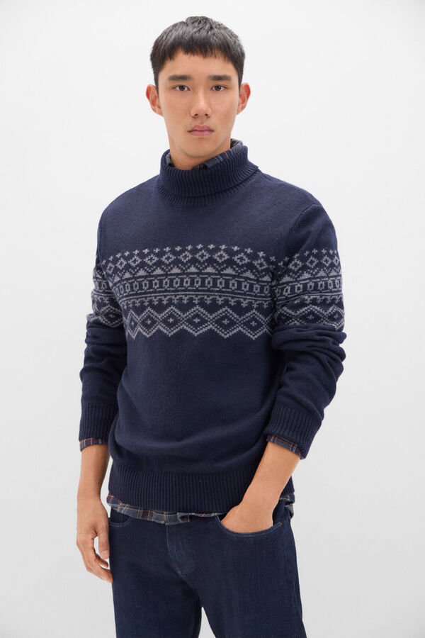 Cortefiel Jersey navidad lana cuello alto Azul marino