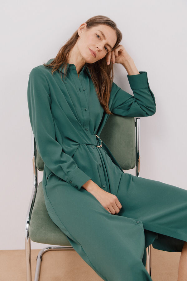 Cortefiel Vestido camisero fluido Verde
