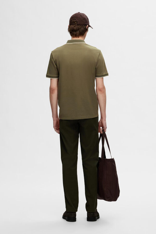 Selected Polo de manga corta con cremallera de algod&oacute;n org&aacute;nico. Verde