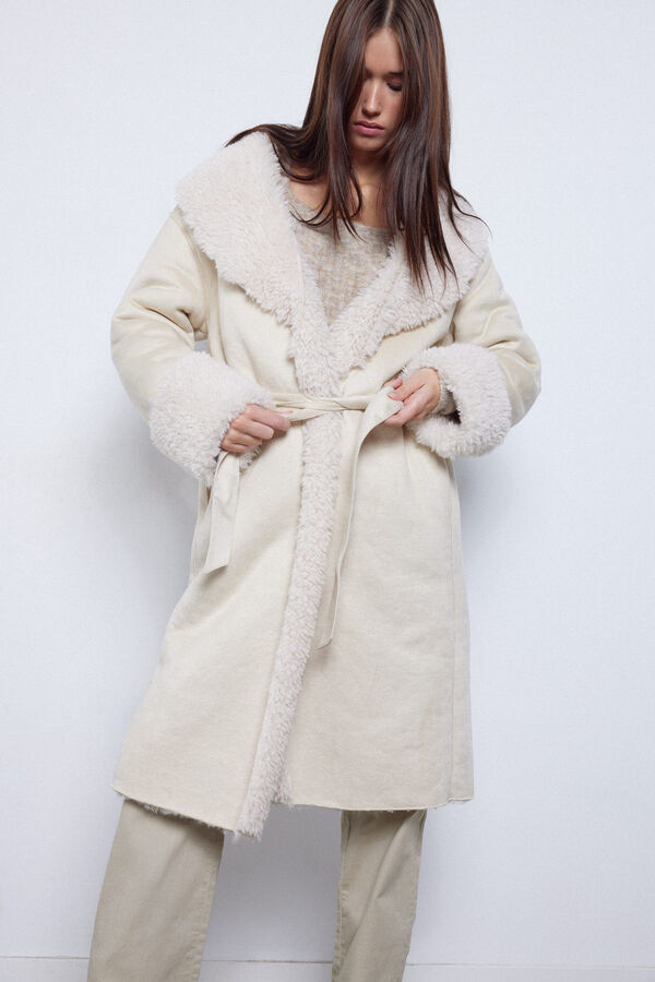 Slowlove Abrigo doble faz efecto pelo Marfil