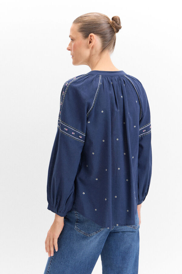 Cortefiel Blusa bordado floral Azul marino