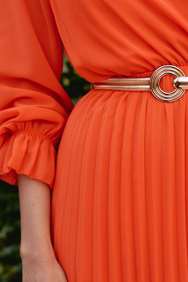 Cortefiel Vestido comprido decote em bico laranja Laranja