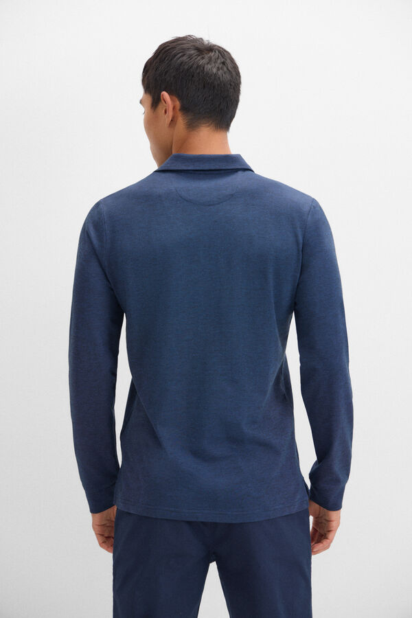 Cortefiel Polo algod&oacute;n tencel manga larga Azul marino