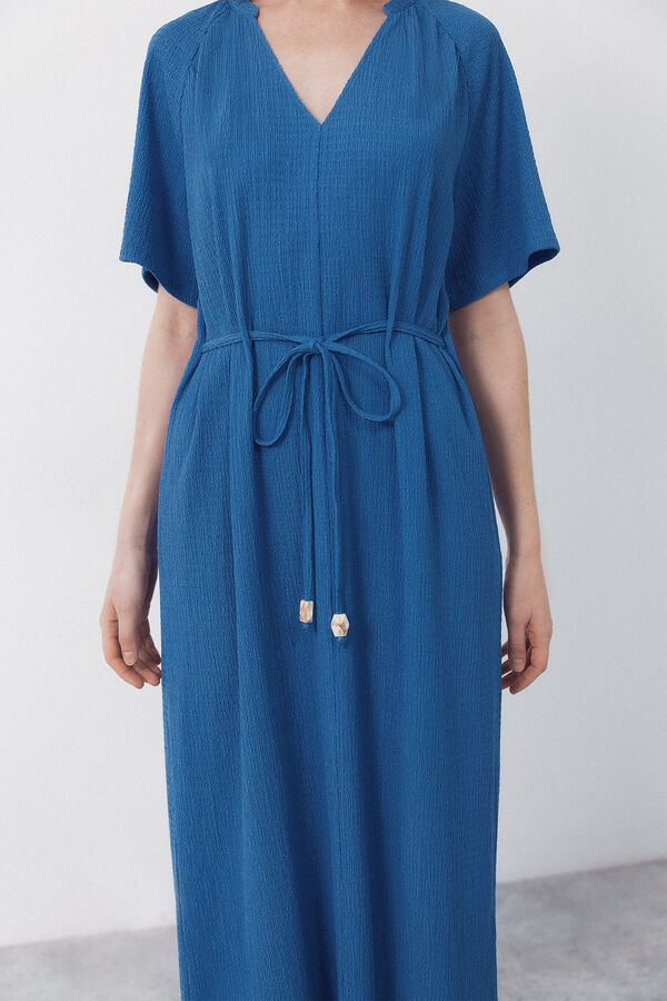 Cortefiel Vestido estruturado com cinto Azul
