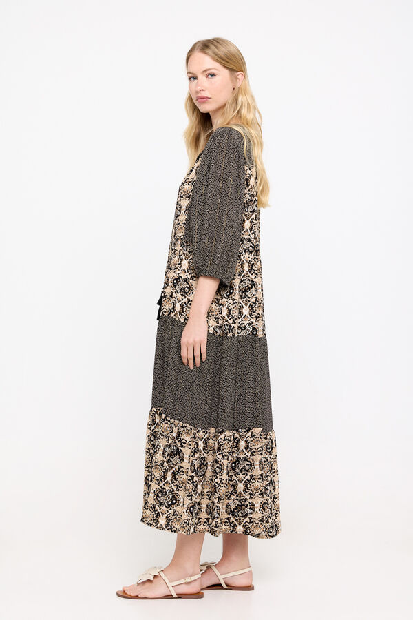 Cortefiel Vestido estampado fio metalizado Cinzento