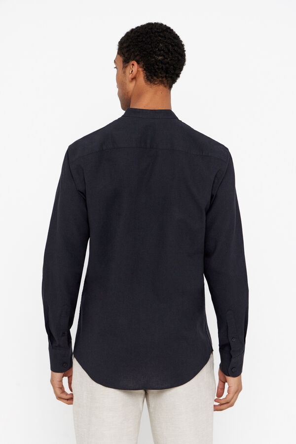 Cortefiel Camisa linho algod&atilde;o gola mao Preto