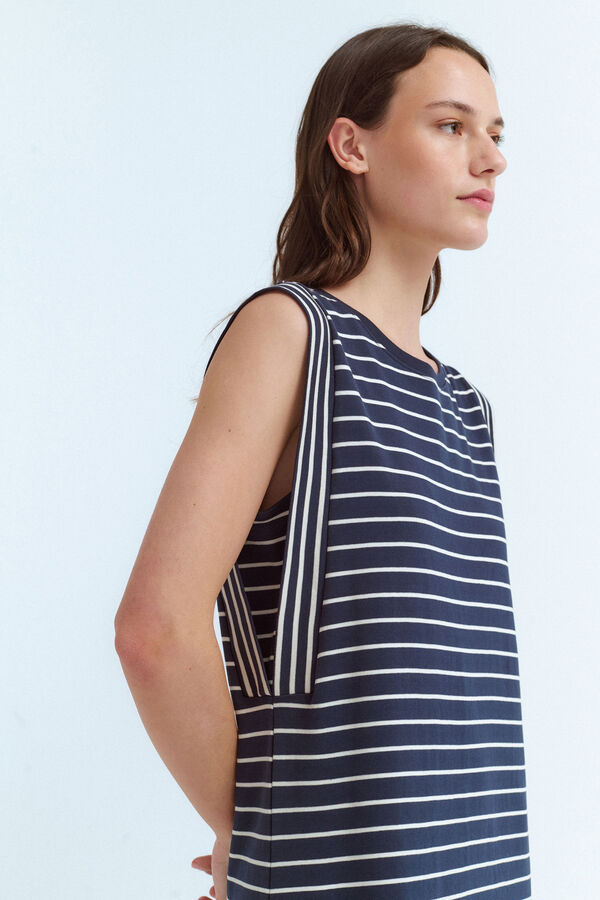 Vila Vestido midi de rayas con jaretas Azul marino