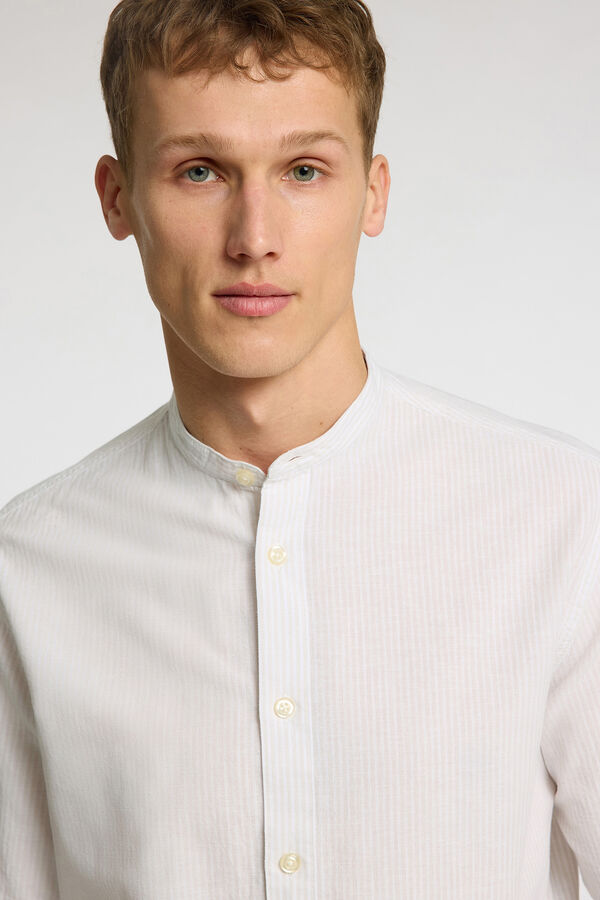 Selected Camisa de lino cuello mao Gris