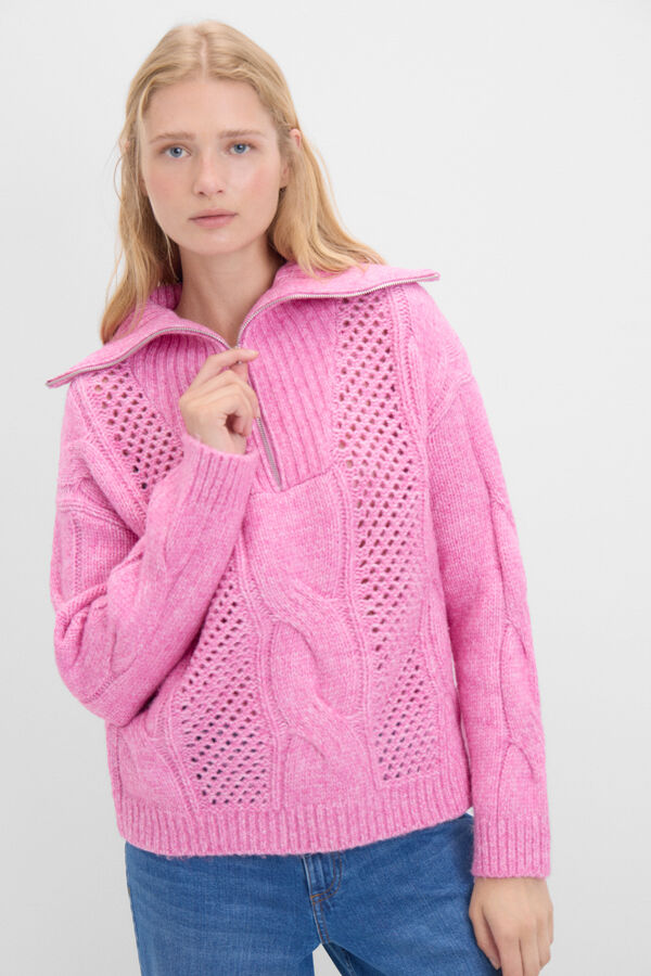 Cortefiel Jersey cuello cremallera Rosa