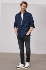 OOTO Camisa xadrez manga comprida lavada Azul