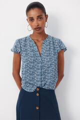 Cortefiel Blusa fluida manga vuelo Estampado azul