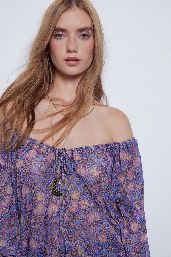 Slowlove Top de tule estampado Multicolorido