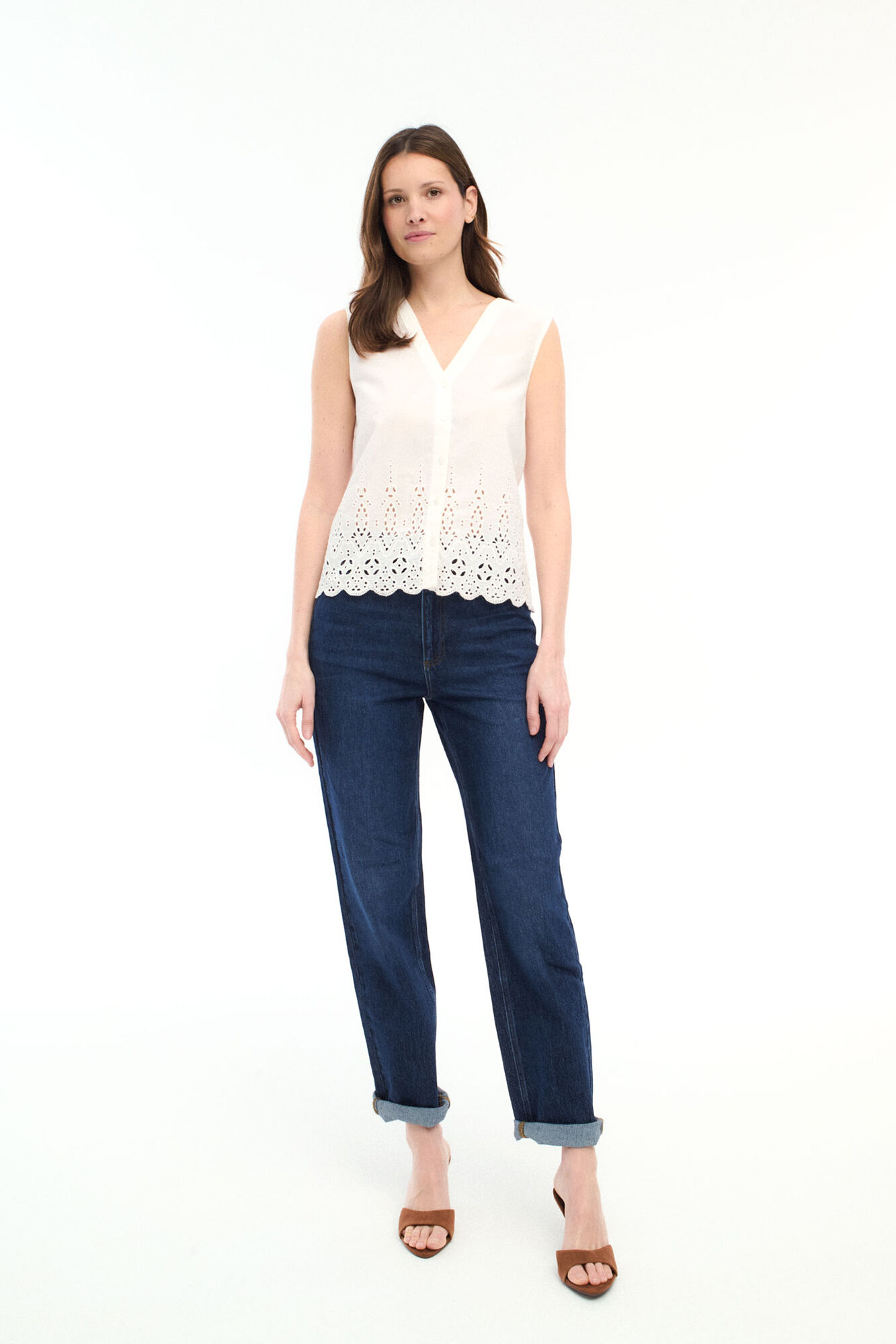 Vila Blusa de algod&oacute;n con calados