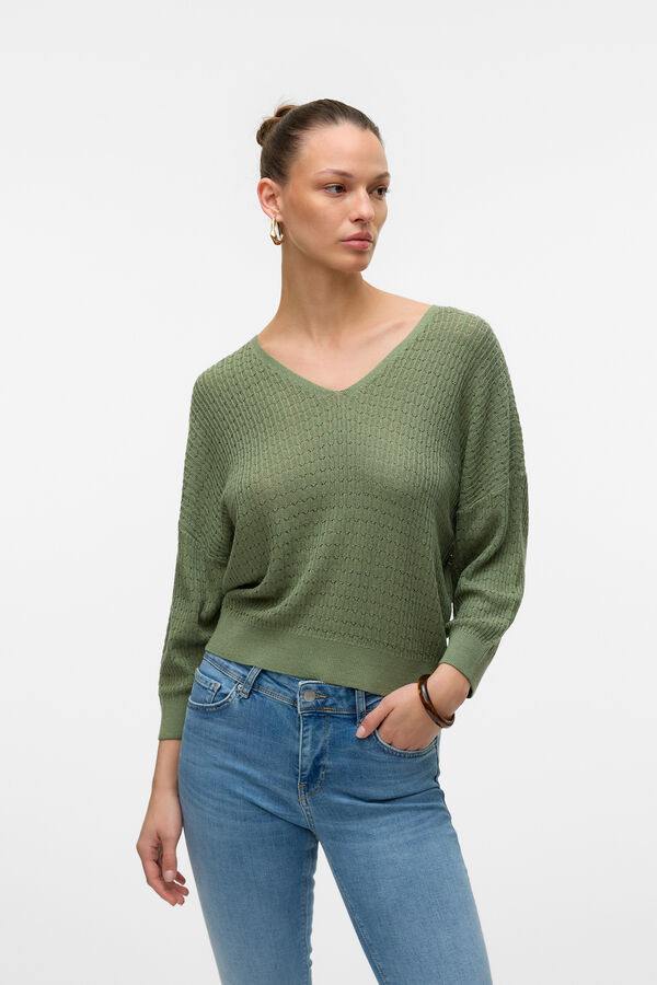 Vero Moda Jersey de punto fino con estructura Verde oscuro