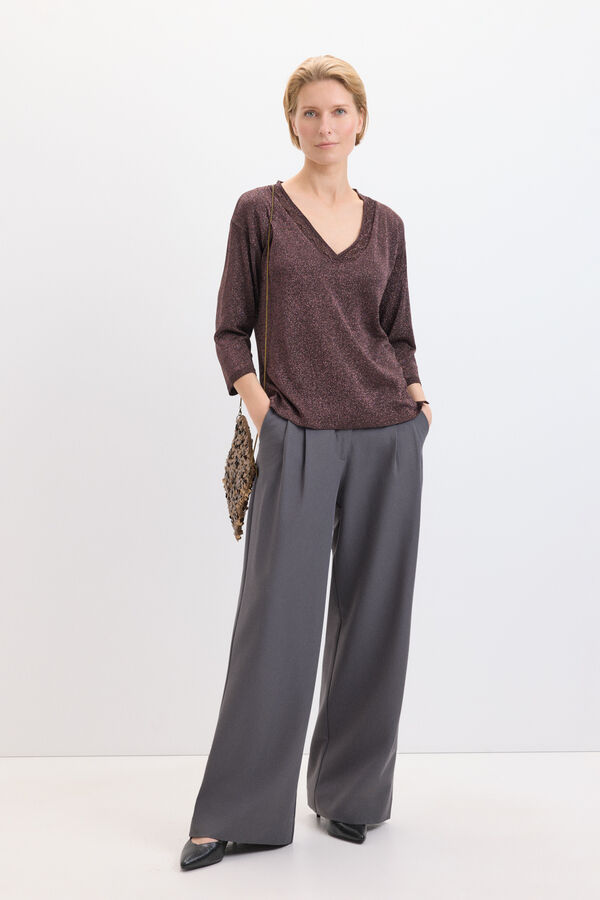 Cortefiel Jersey fino lurex Marr&oacute;n oscuro