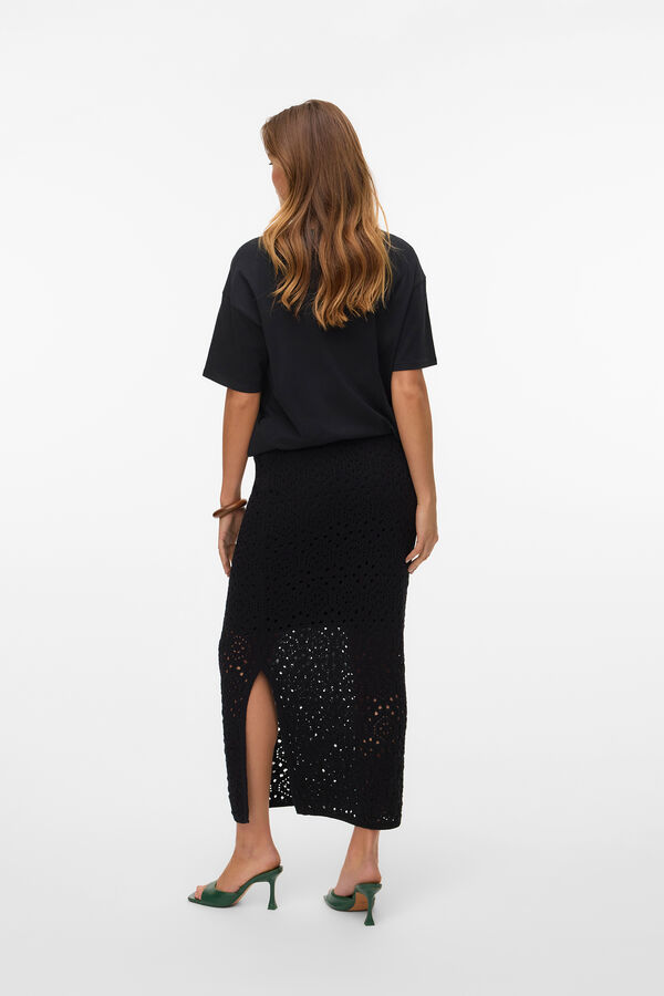 Vero Moda Falda midi punto calado Negro