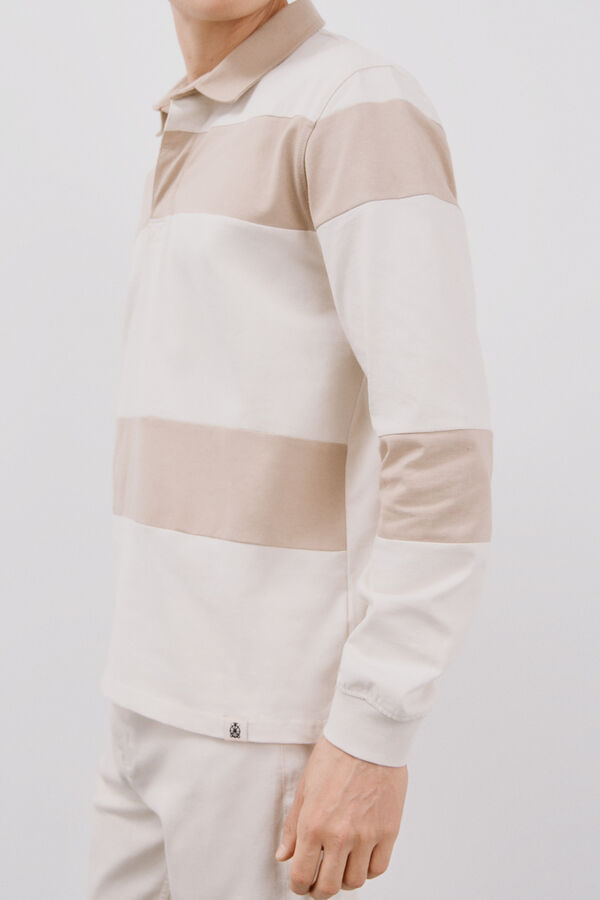 Cortefiel Polo rugby riscas Ecru