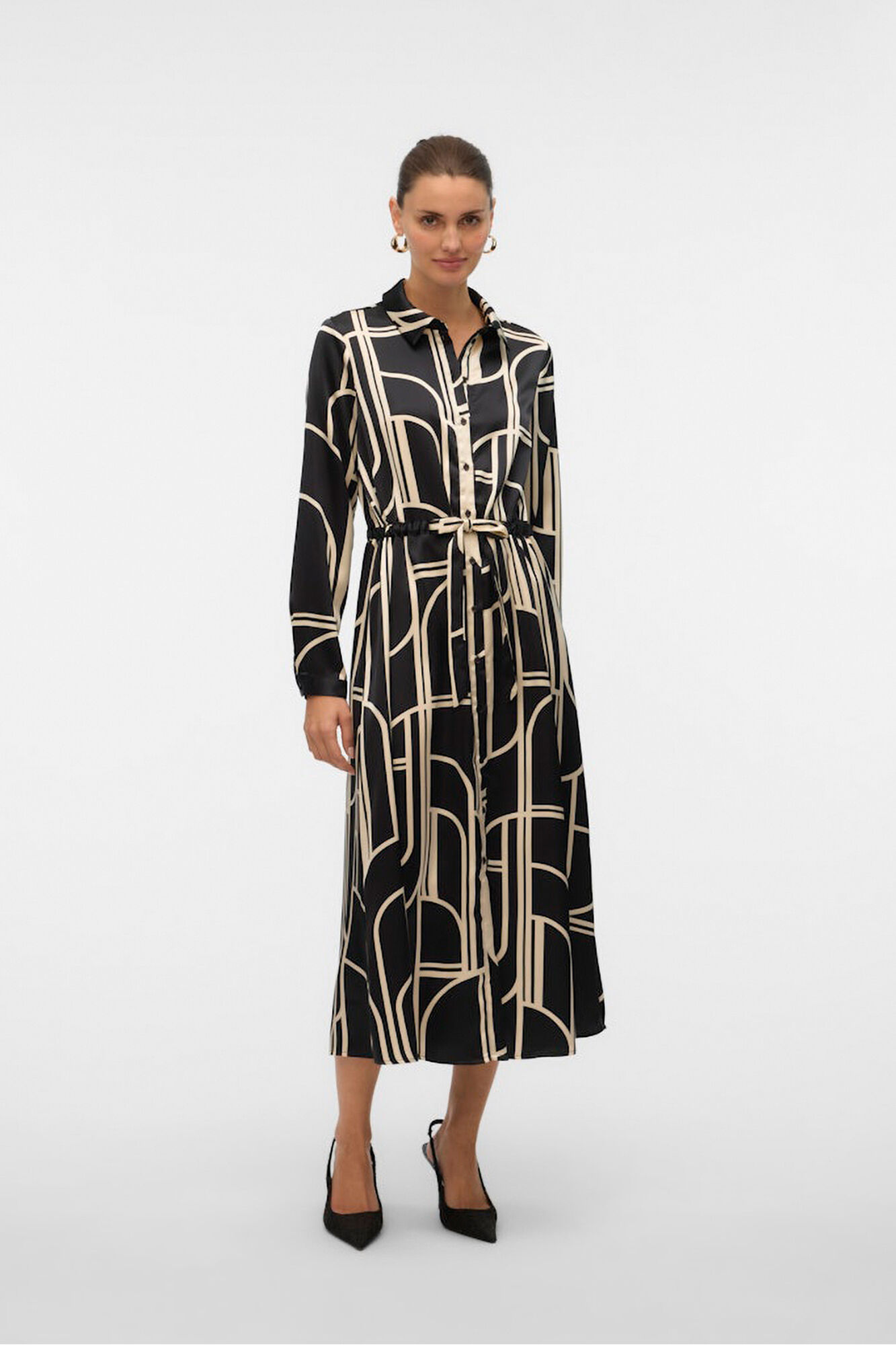 Vero Moda Vestido 7/8 camisero satinado