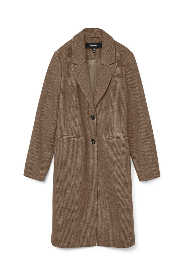 Vero Moda Abrigo largo de pa&ntilde;o y espiga Marr&oacute;n