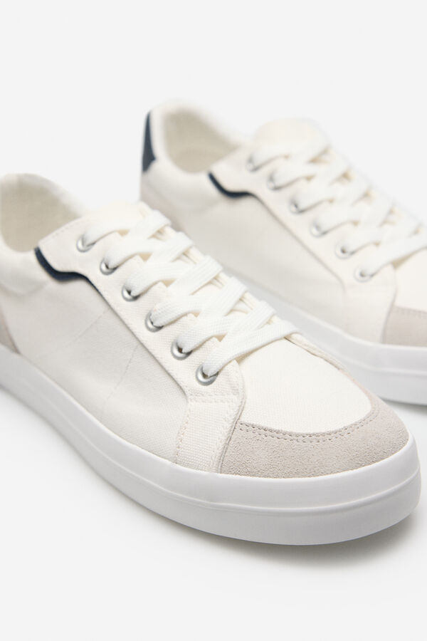 Cortefiel Zapatilla textil y piel Blanco