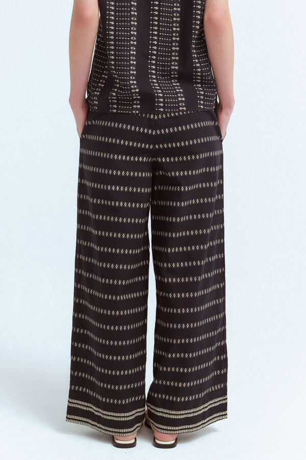 Vila Calças estampado 7/8 de algodão orgânico Preto