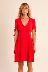 Molly Bracken Vestido de manga curta com detalhe de la&ccedil;ada Vermelho