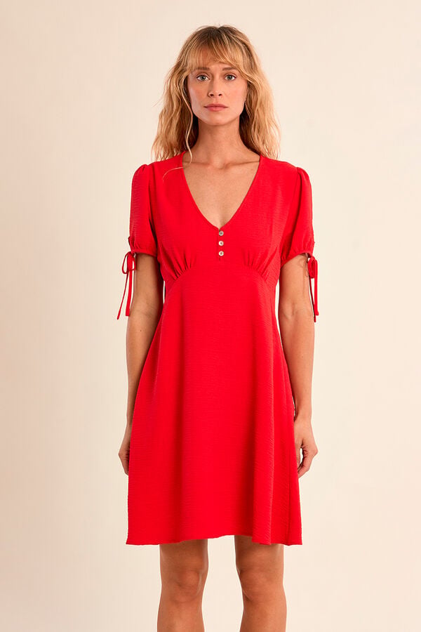 Molly Bracken Vestido de manga curta com detalhe de la&ccedil;ada Vermelho